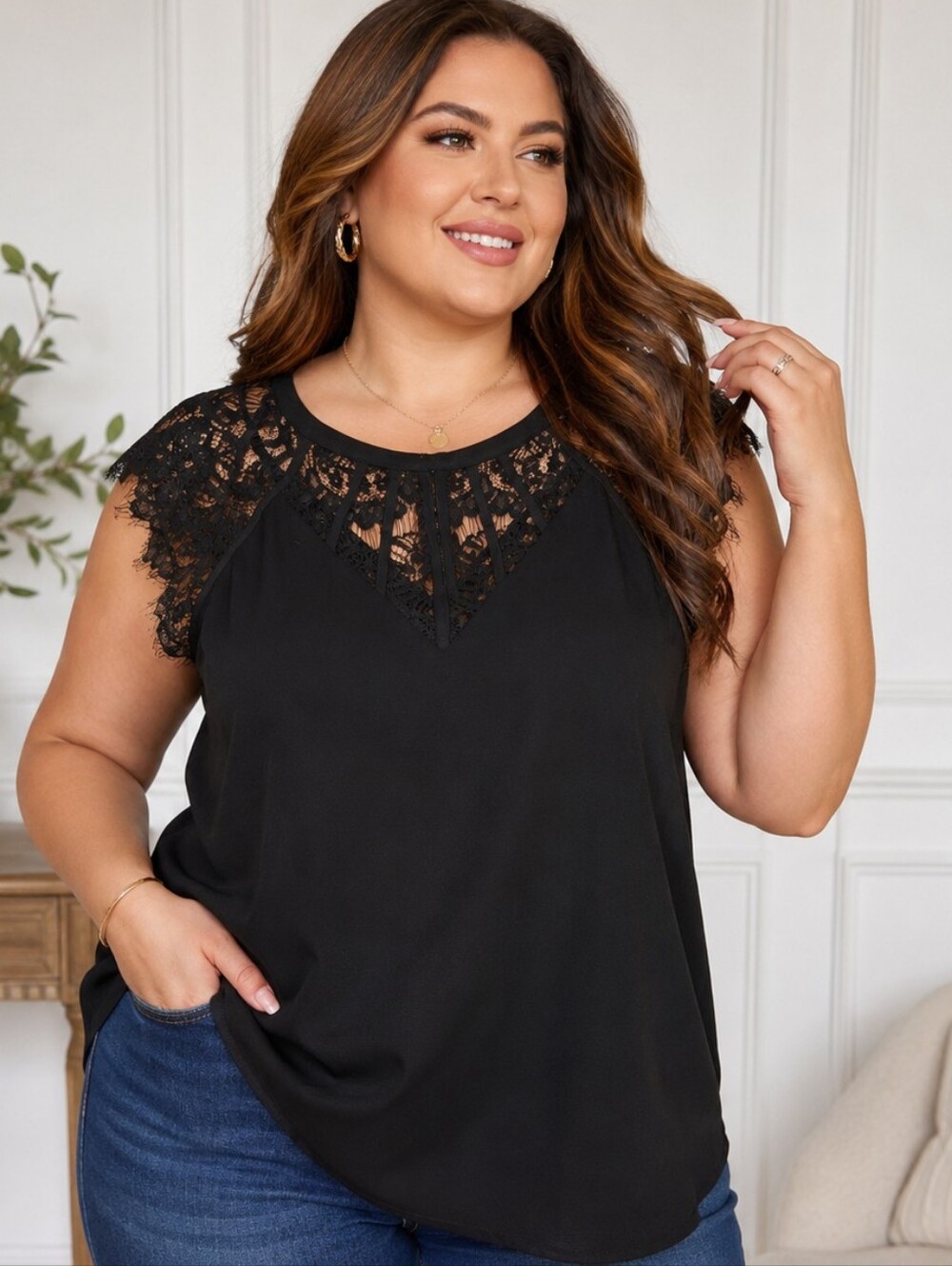 🖤 Truly Poppy Black Lace Yoke Blouse | Women's Plus Size 2X | Elegant Dressy To